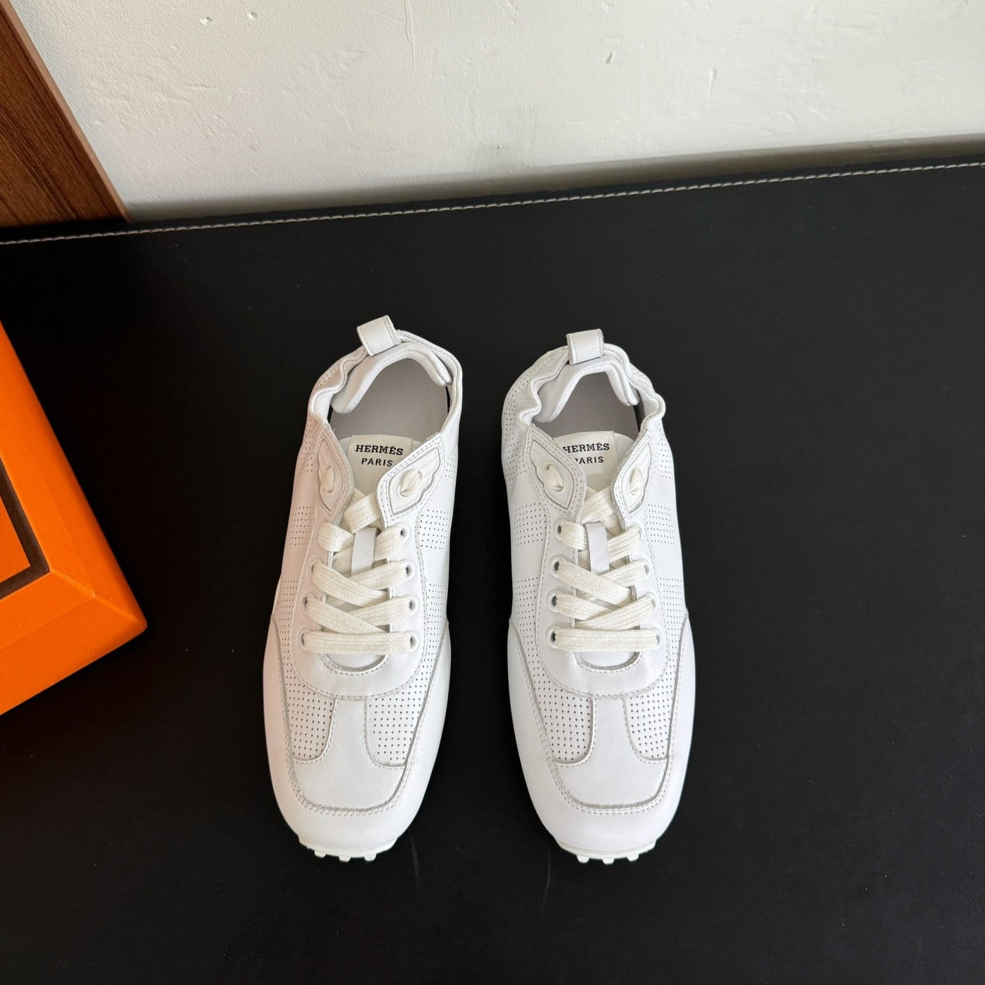 HERMES SKATEBOARD SHOES WHITE CALFSKIN