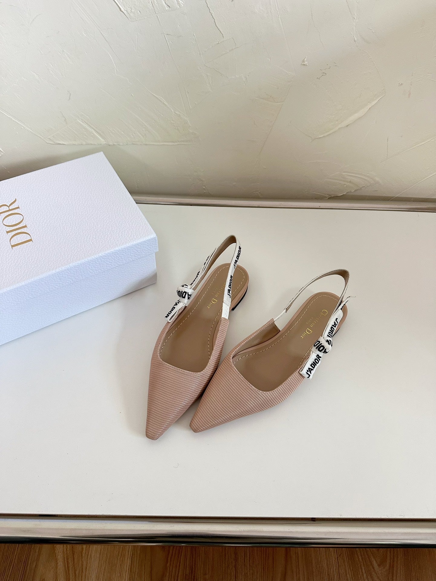 DIOR J'A SLINGBACK FLAT NUDE PINK TECHNICAL FABRIC