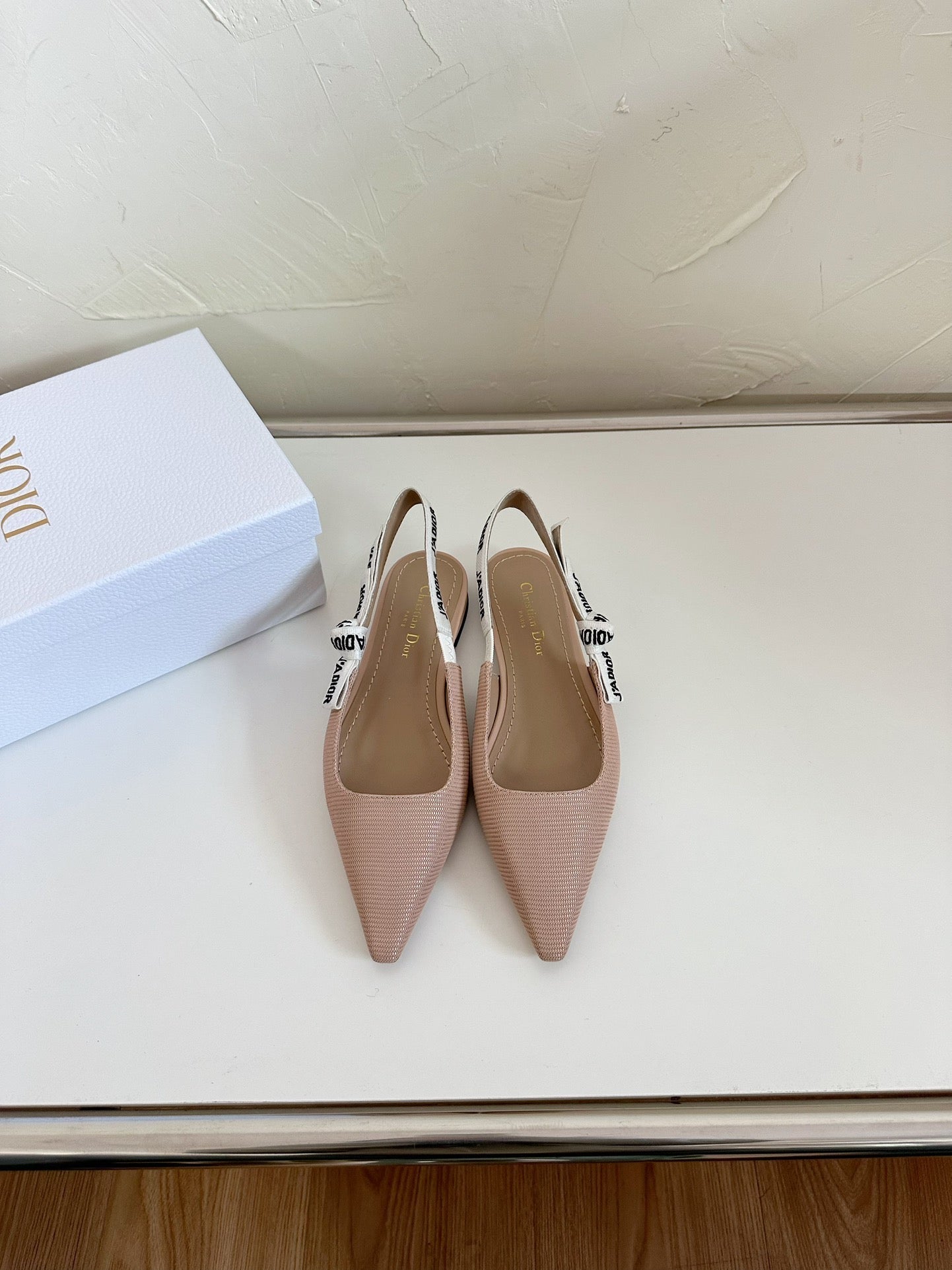 DIOR J'A SLINGBACK FLAT NUDE PINK TECHNICAL FABRIC