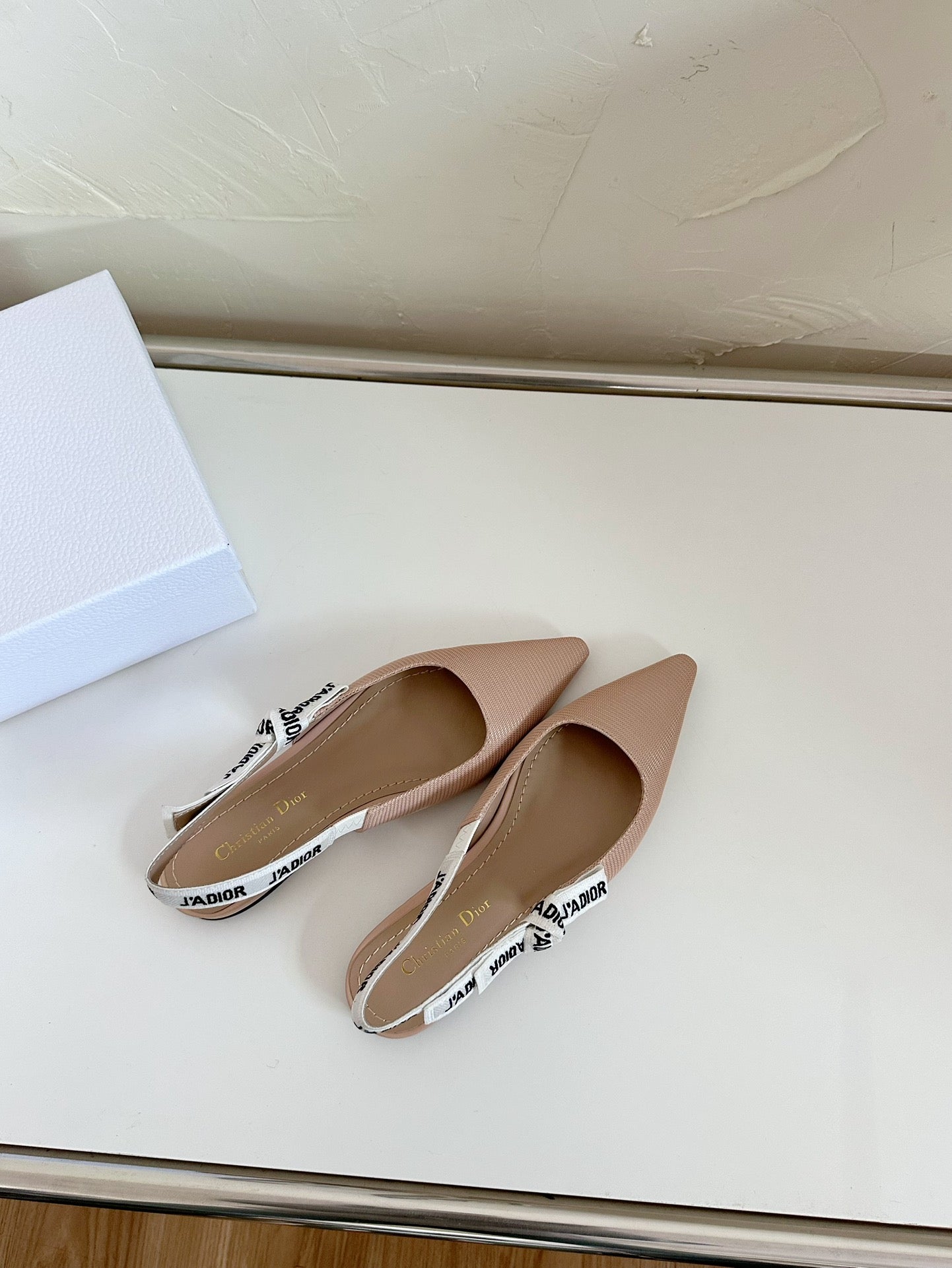 DIOR J'A SLINGBACK FLAT NUDE PINK TECHNICAL FABRIC