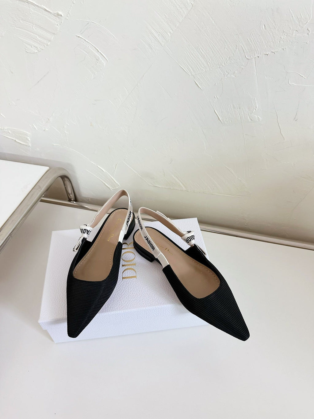 DIOR J'A SLINGBACK FLAT BLACK TECHNICAL FABRIC