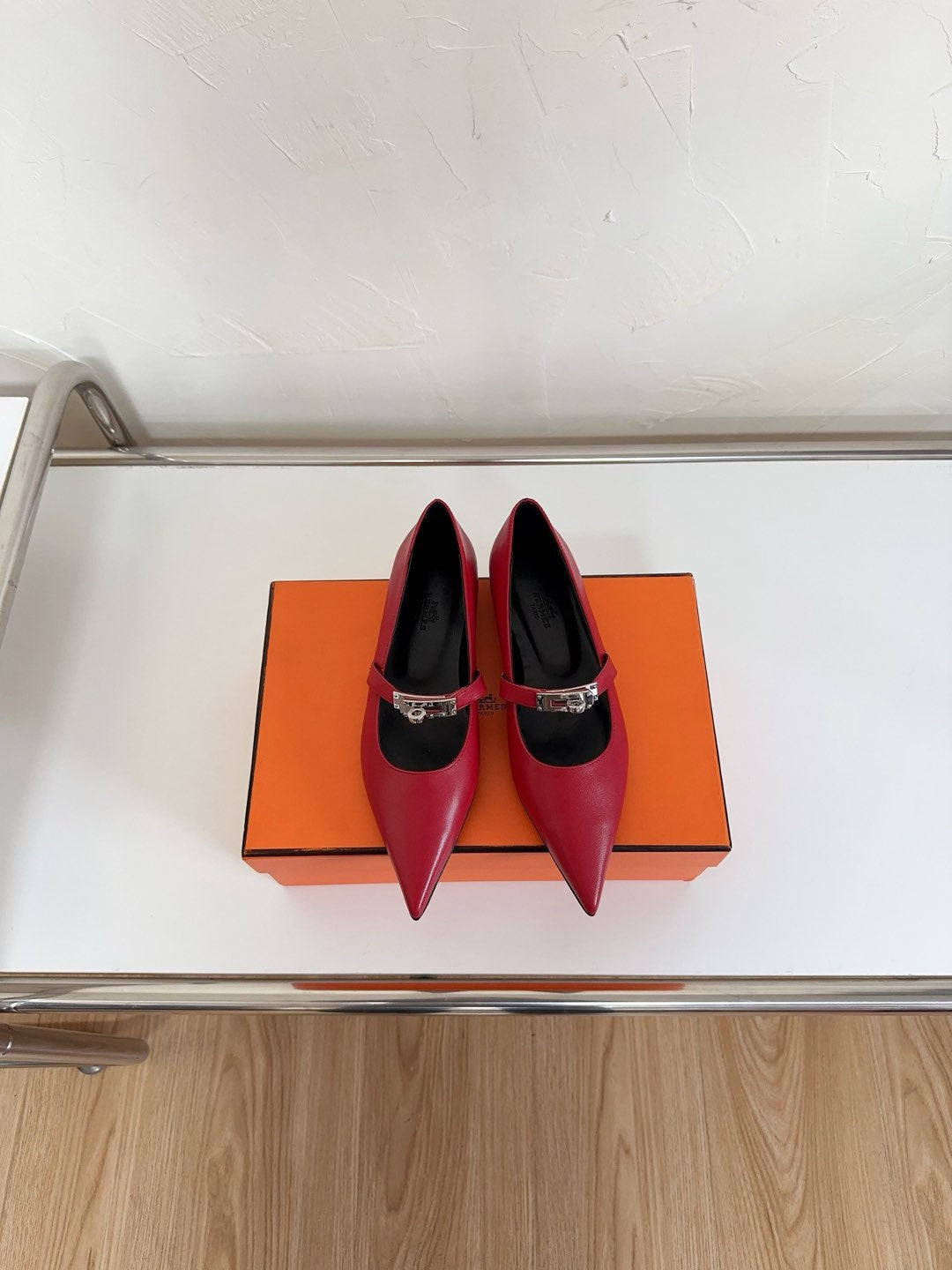 HERMES KIARA FLAT PUMP IN RUBY RED CALFSKIN