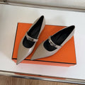 HERMES KIARA FLAT PUMP IN KHAKI BROWN CALFSKIN