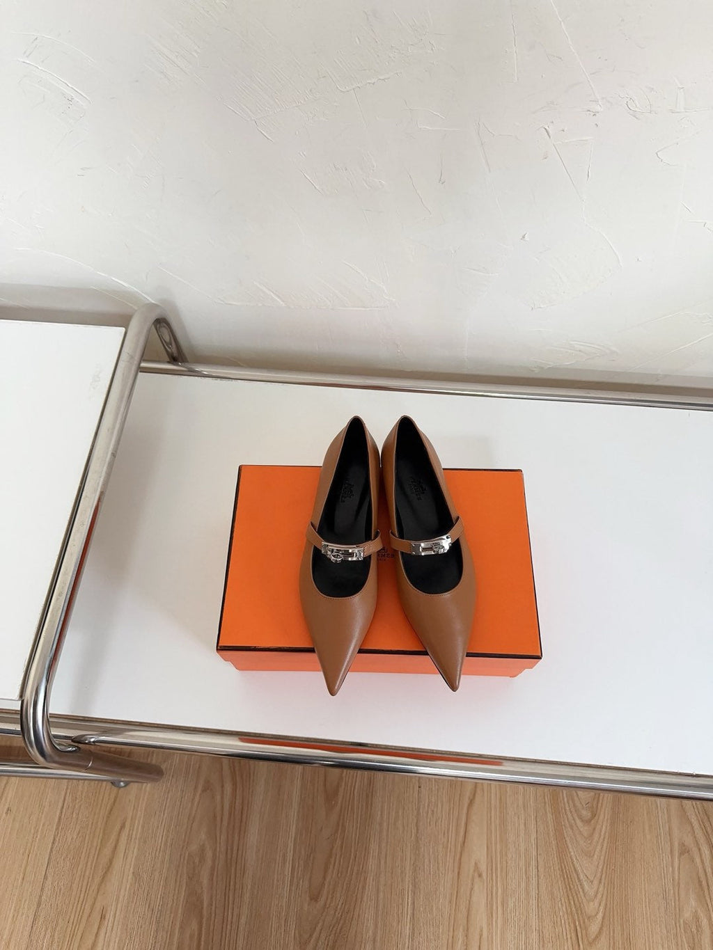 HERMES KIARA FLAT PUMP IN SEPIA BROWN CALFSKIN