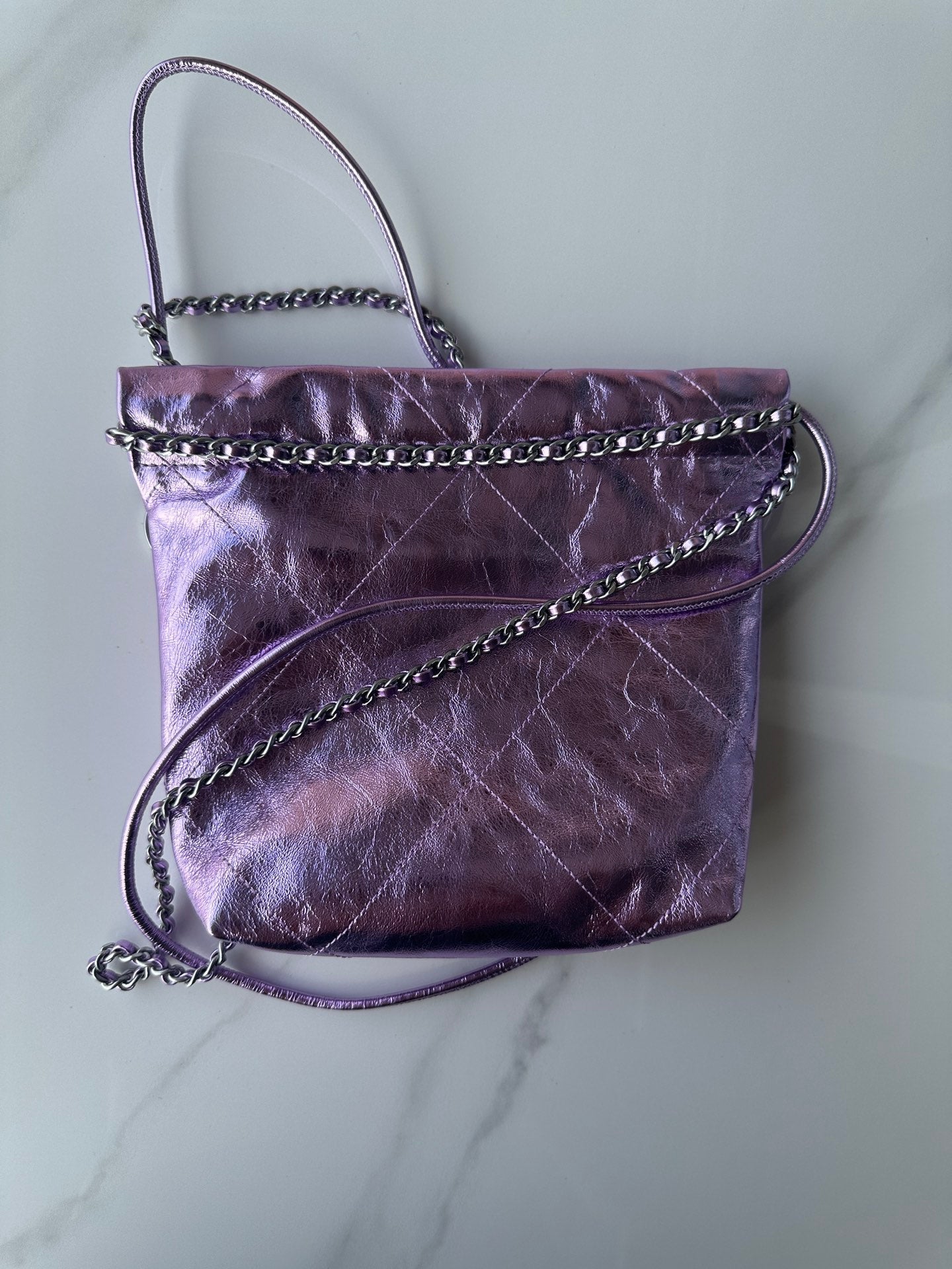 CHANEL MINI 20 BAG IN VIOLET PURPLE METALLIC LAMBSKIN