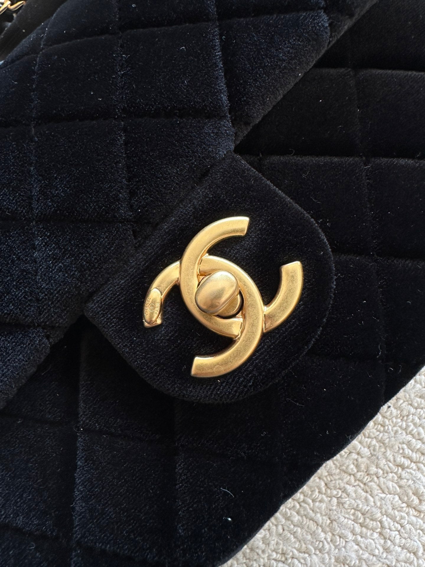 CHANEL 25S MINI FLAP BAG 23 IN BLACK VELVET WITH GOLD HARDWARE