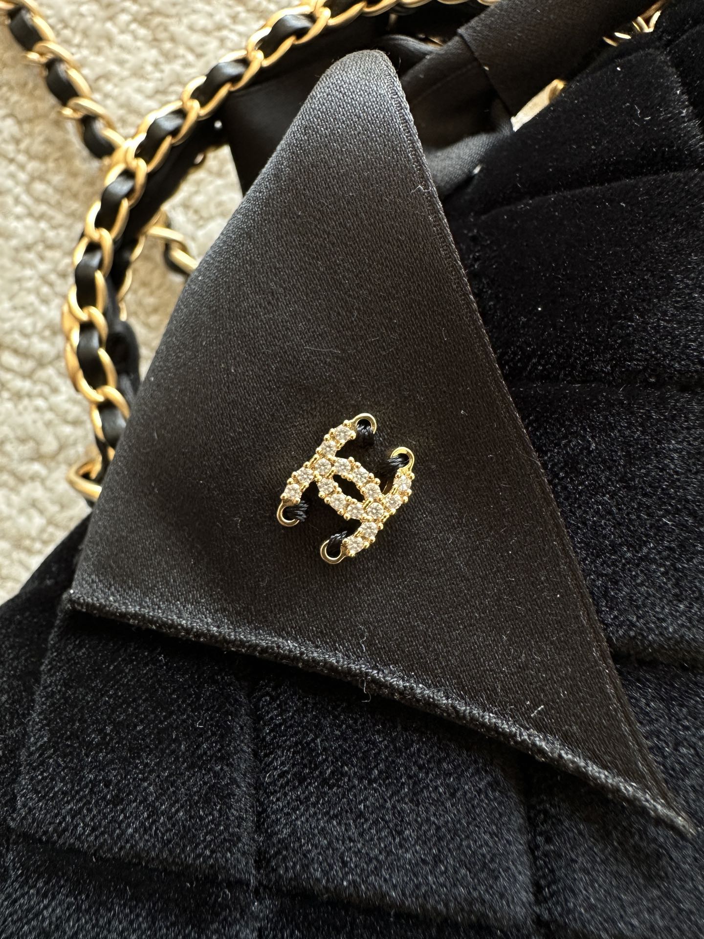 CHANEL 25S MINI FLAP BAG 23 IN BLACK VELVET WITH GOLD HARDWARE
