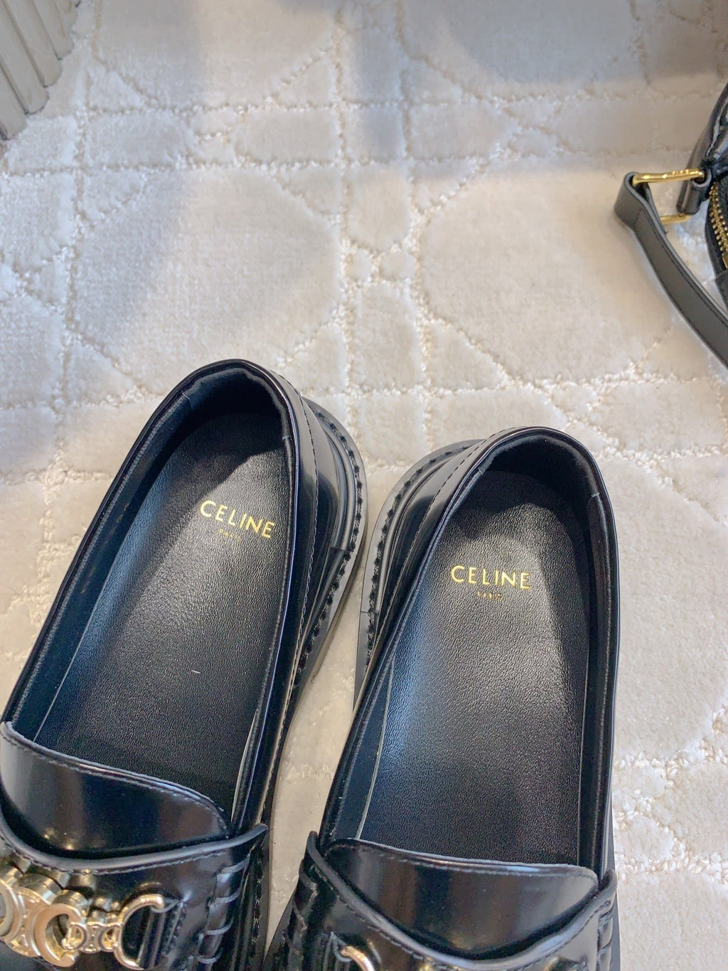 CELINE CHANEL  25S ARC DE TRIOMPHE LOAFERS IN BLACK SHINY CALFSKIN GOLD HARDWARE