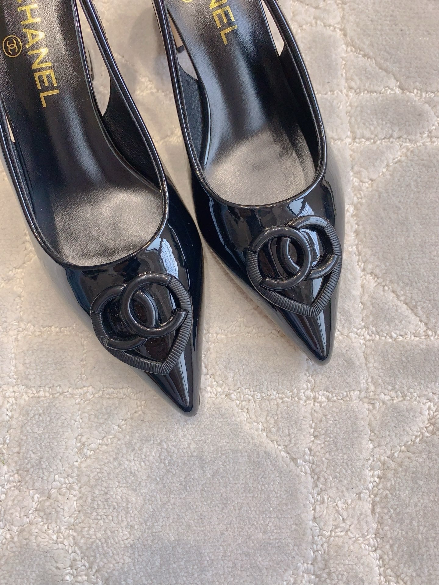 CHANEL HIGH SLINGBACKS 65 MM IN BLACK PATENT CALFSKIN