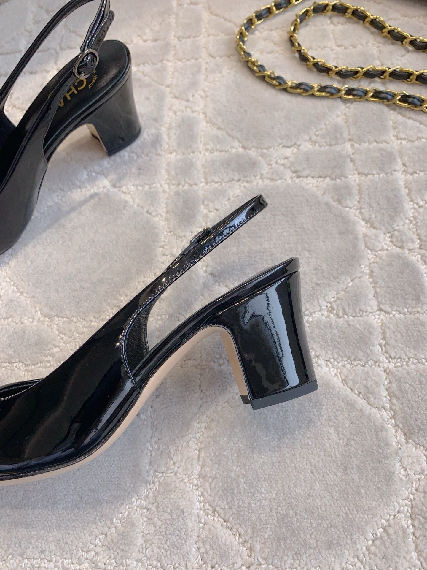 CHANEL HIGH SLINGBACKS 65 MM IN BLACK PATENT CALFSKIN