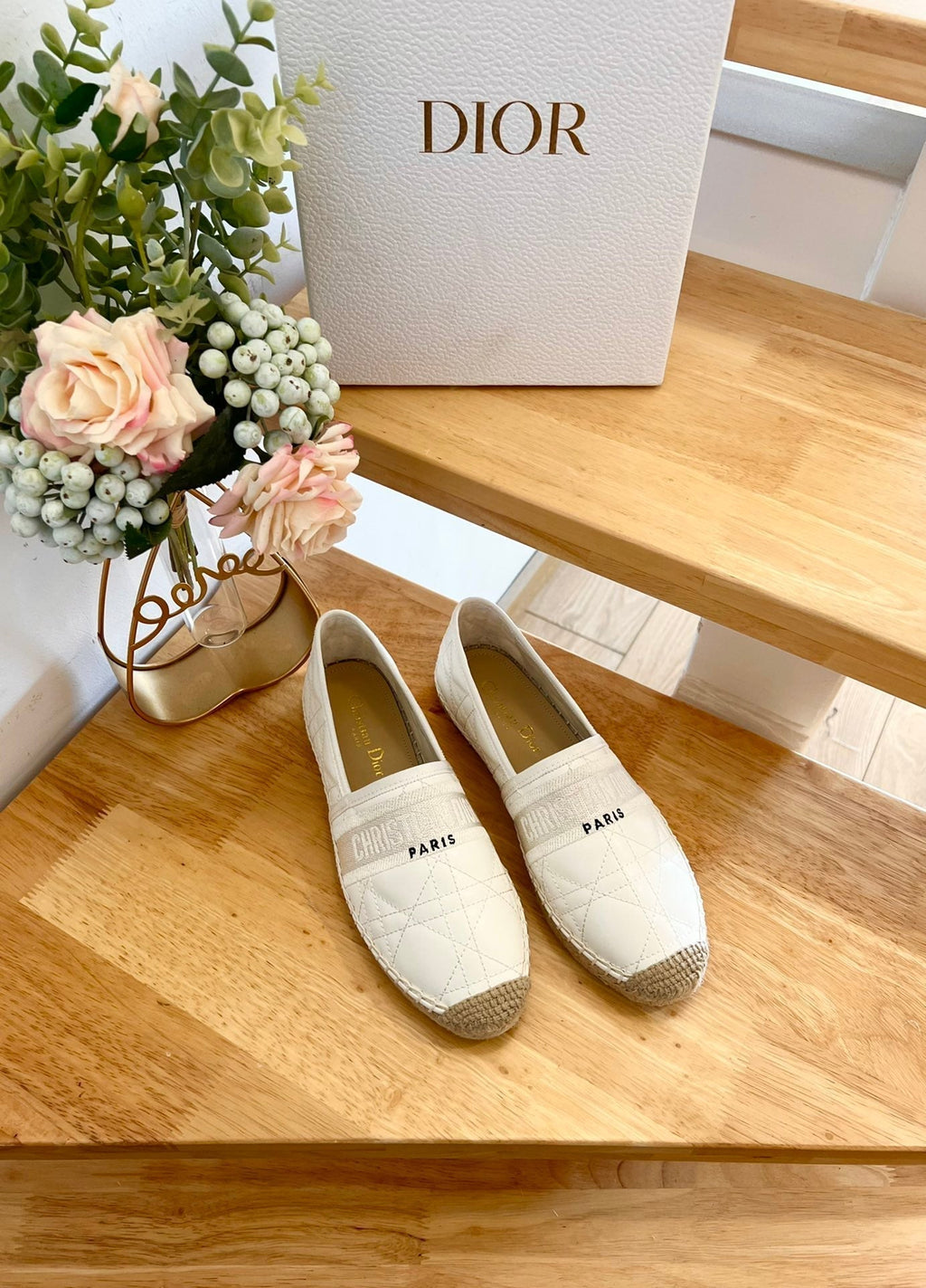 DIOR GRANVILLE ESPADRILLE WHITE QUILTED CANNAGE CALFSKIN