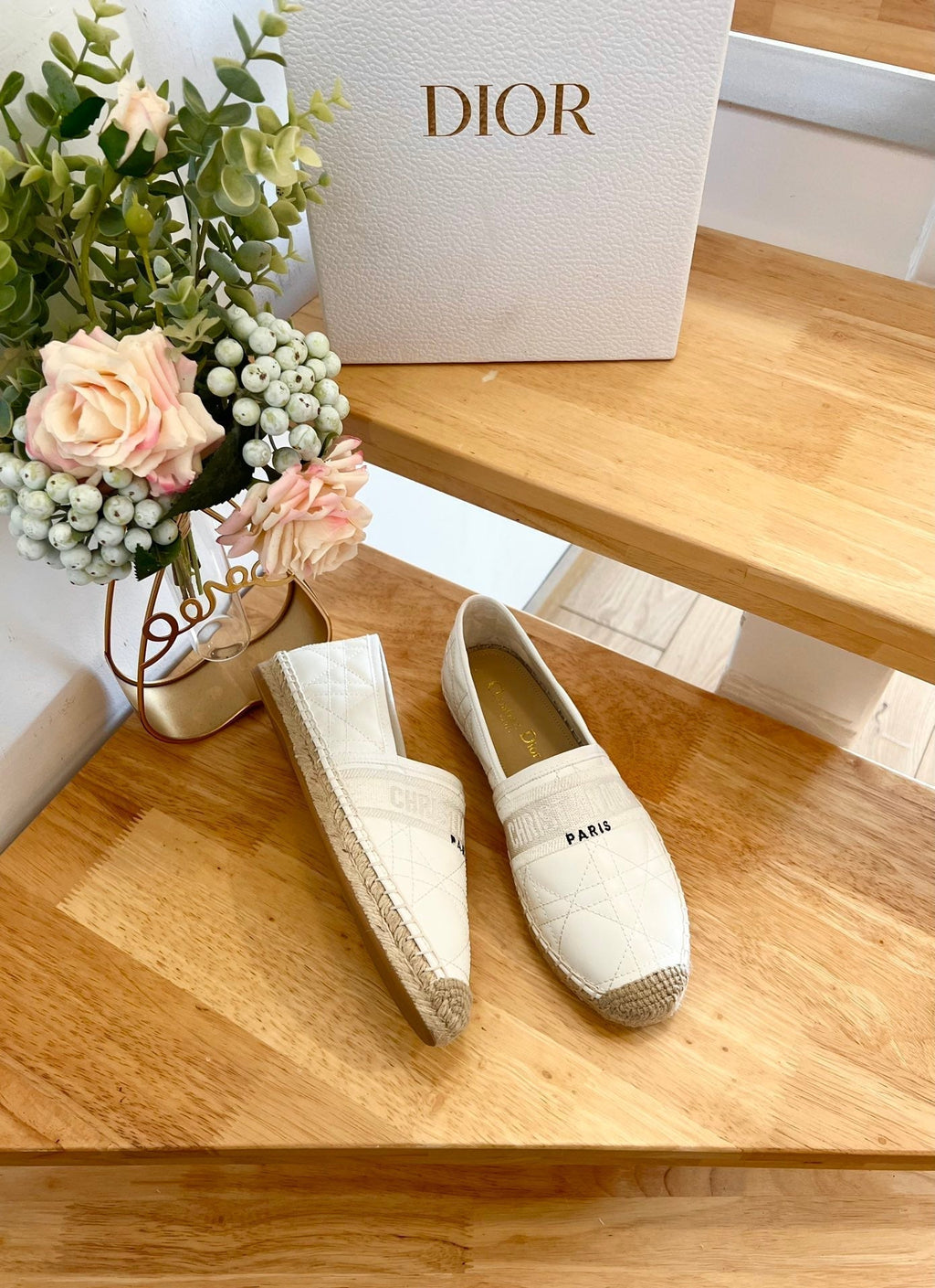 DIOR GRANVILLE ESPADRILLE WHITE QUILTED CANNAGE CALFSKIN
