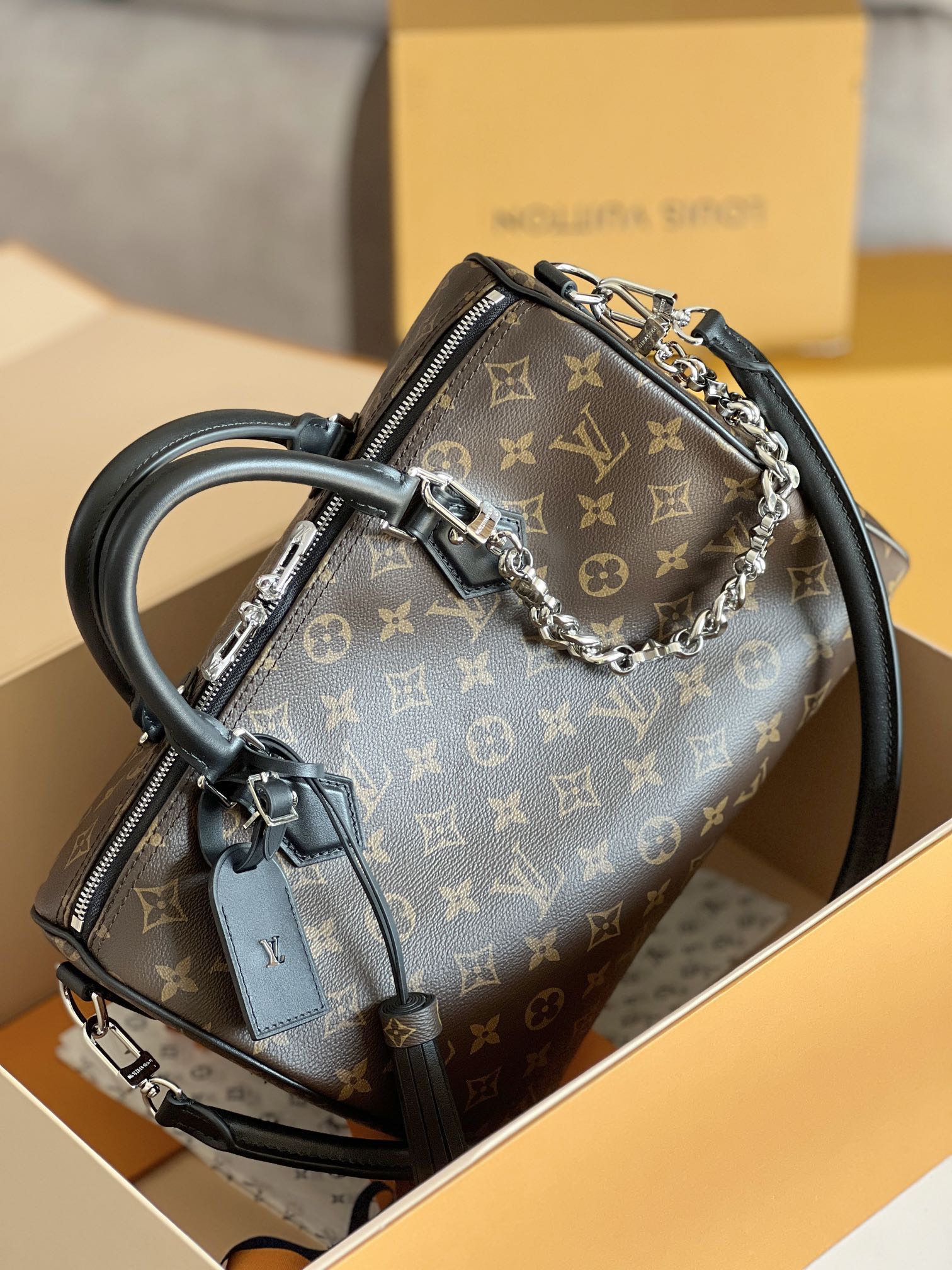 LOUIS VUITTON LV 25S SPEEDY SOFT 30 IN BROWN MONOGRAM CANVAS AND CALFSKIN SILVER HARDWARE