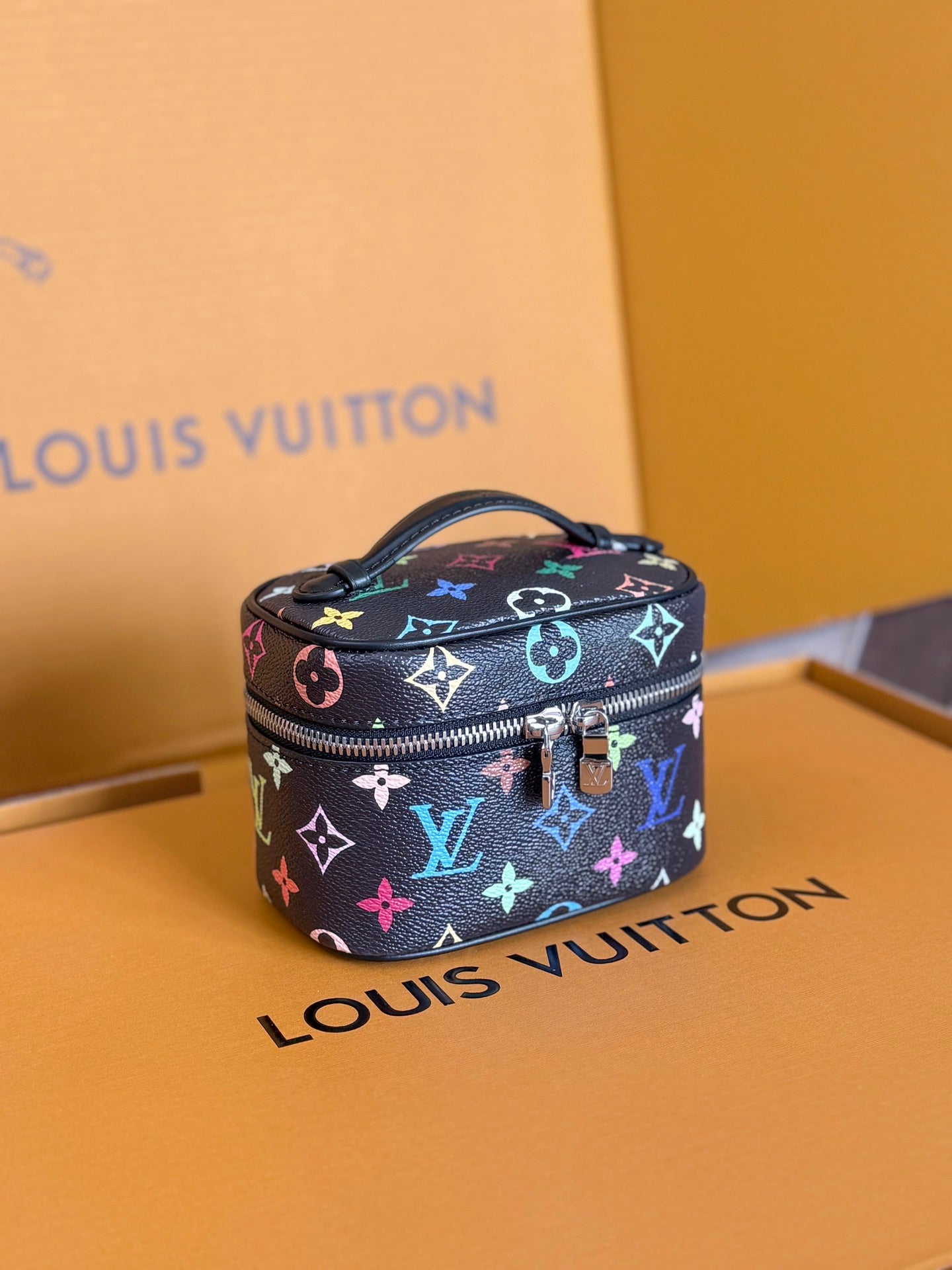 LOUIS VUITTON NICE NANO 14 IN COLORFUL MONOGRAM CANVAS SILVER ZIPPER