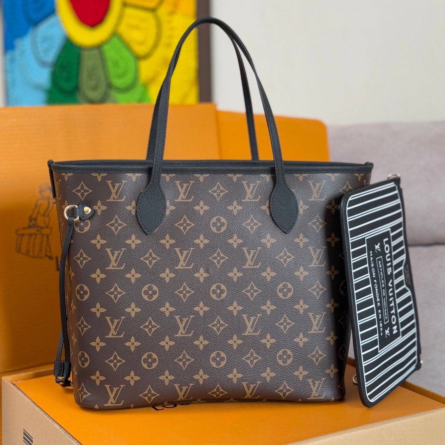 LOUIS VUITTON NEVERFULL INSIDE OUT MM BAG 31 IN BROWN MONOGRAM COATED CANVAS AND CALFSKIN