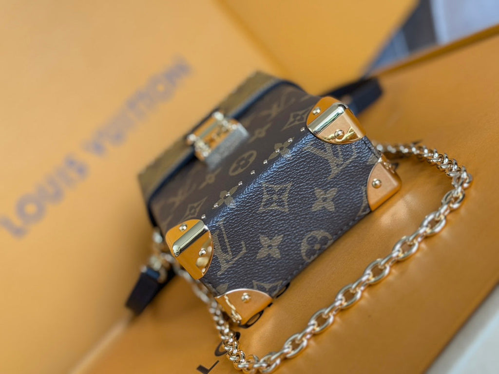 LOUIS VUITTON LV 25S CAMERA BOX BAG 18 IN BROWN MONOGRAM CALFSKIN GOLD HARDWARE