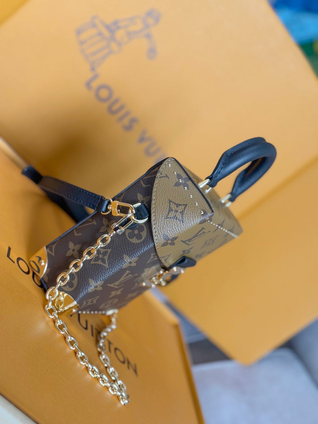 LOUIS VUITTON LV 25S CAMERA BOX BAG 18 IN BROWN MONOGRAM CALFSKIN GOLD HARDWARE