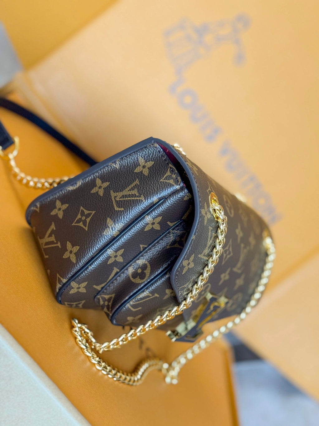 LOUIS VUITTON LV 25S CHAIN BAG 24 IN BROWN MONOGRAM CANVAS GOLD HARDWARE