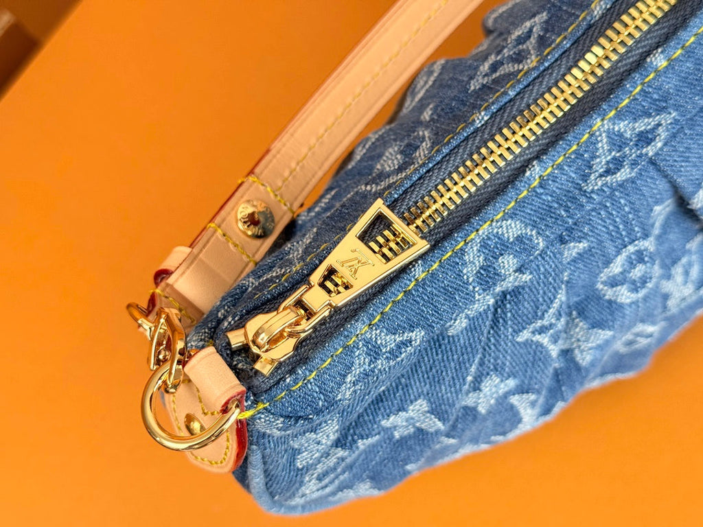 LOUIS VUITTON LV 25S POCHETTE VALLEY 21 IN BLUE DENIM MONOGRAM LEATHER TRIM GOLD HARDWARE