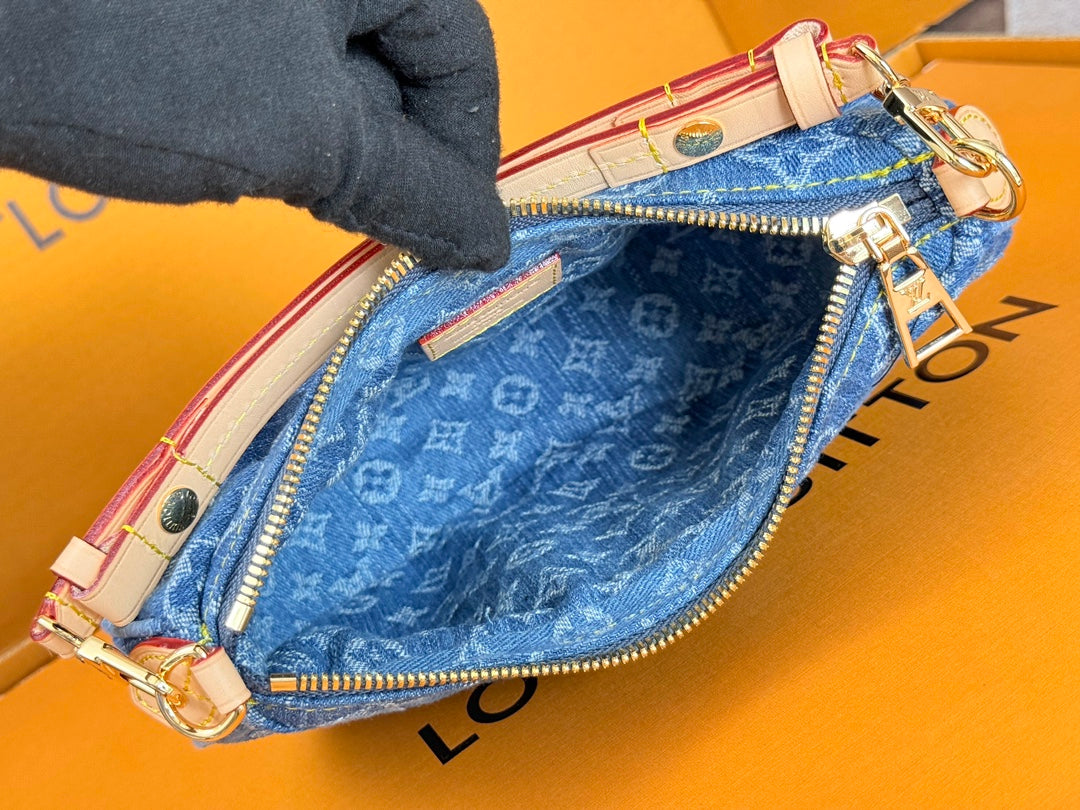 LOUIS VUITTON LV 25S POCHETTE VALLEY 21 IN BLUE DENIM MONOGRAM LEATHER TRIM GOLD HARDWARE