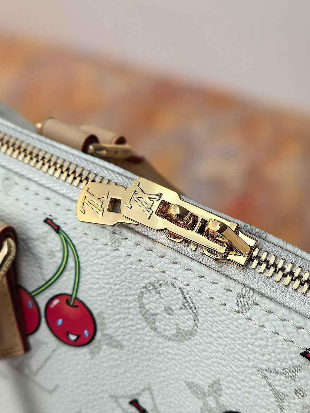 LOUIS VUITTON LV 25S SPEEDY SOFT 30 IN WHITE CANVAS MONOGRAM CHERRY PRINT GOLD HARDWARE