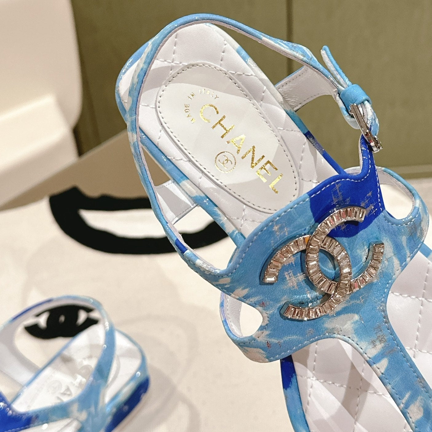 CHANEL Velvet sandal blue