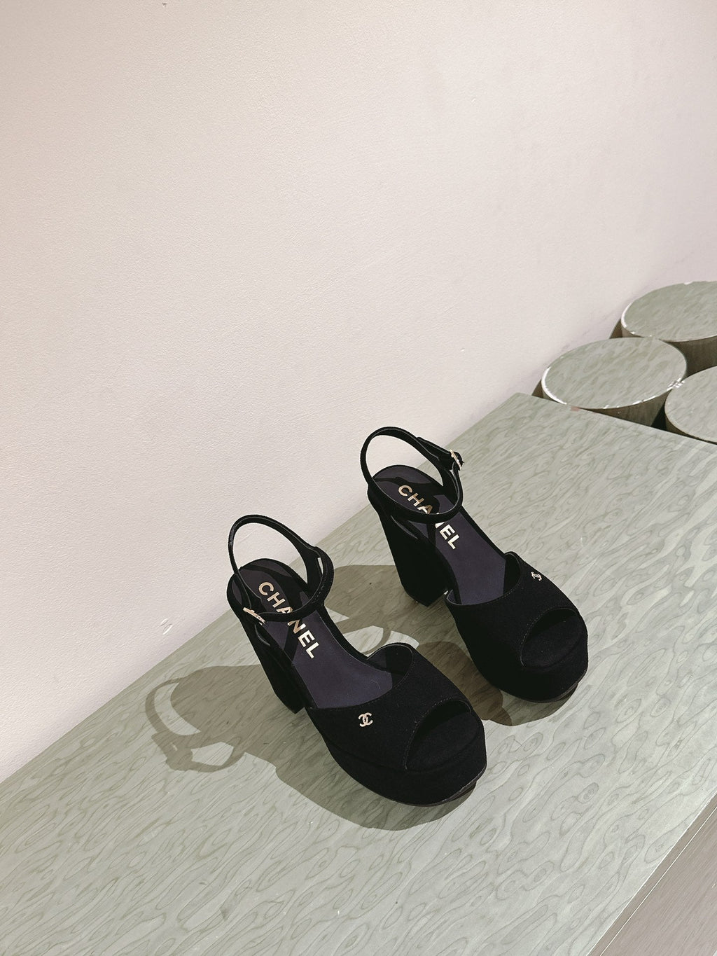 CHANEL HIGH SANDAL BLACK SUEDE CALFSKIN