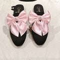 CHANEL MULE WITH SILK LIGHT PINK BOW AND BLACK LAMBSKIN