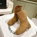 CHANEL SHORT BOOTS PEANUT BROWN SUEDE CALFSKIN