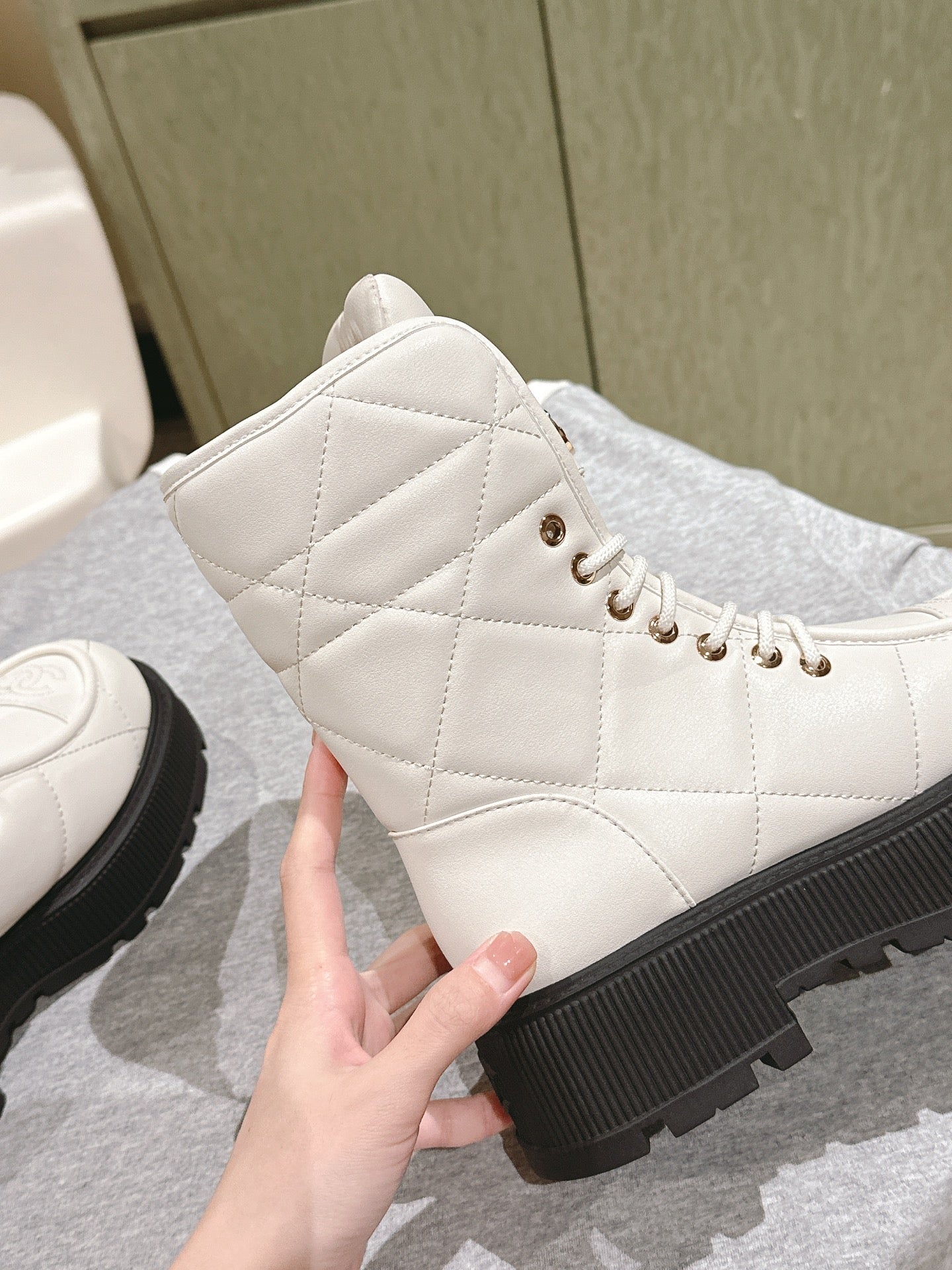CHANEL MARTIN BOOTS IN WHITE EMBROIDERED CALFSKIN