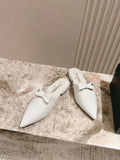 CHANEL FLAT MULES 25S IN WHITE PATENT LEATHER