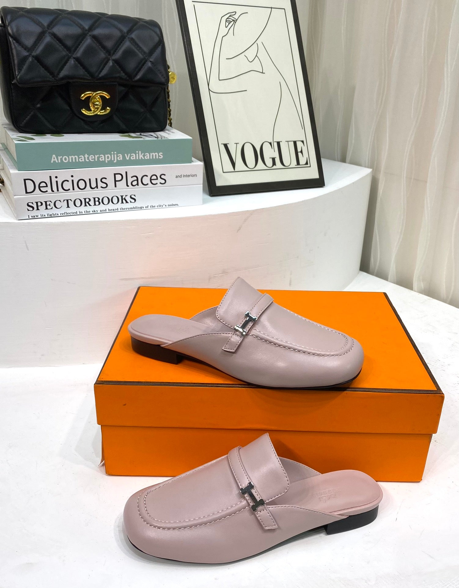 HERMES IENA MULE CREPE CALFSKIN