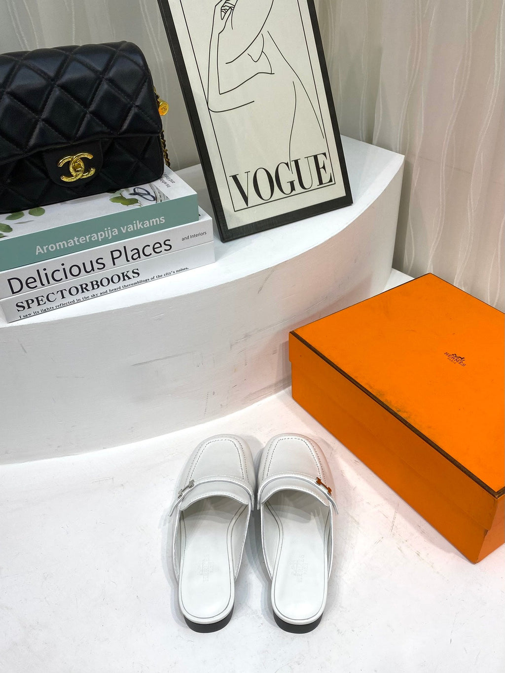 HERMES IENA MULE WHITE CALFSKIN