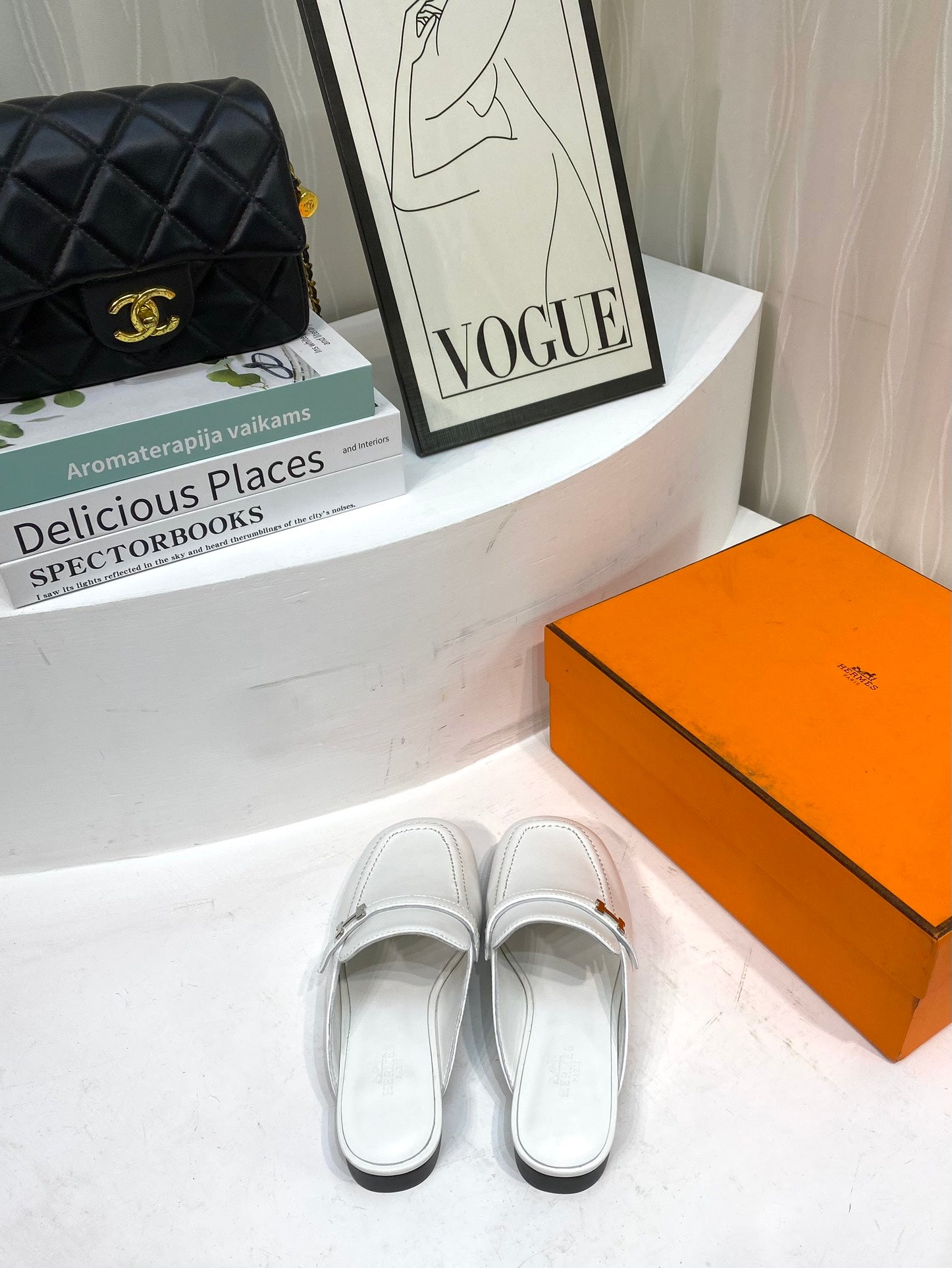 HERMES IENA MULE WHITE CALFSKIN