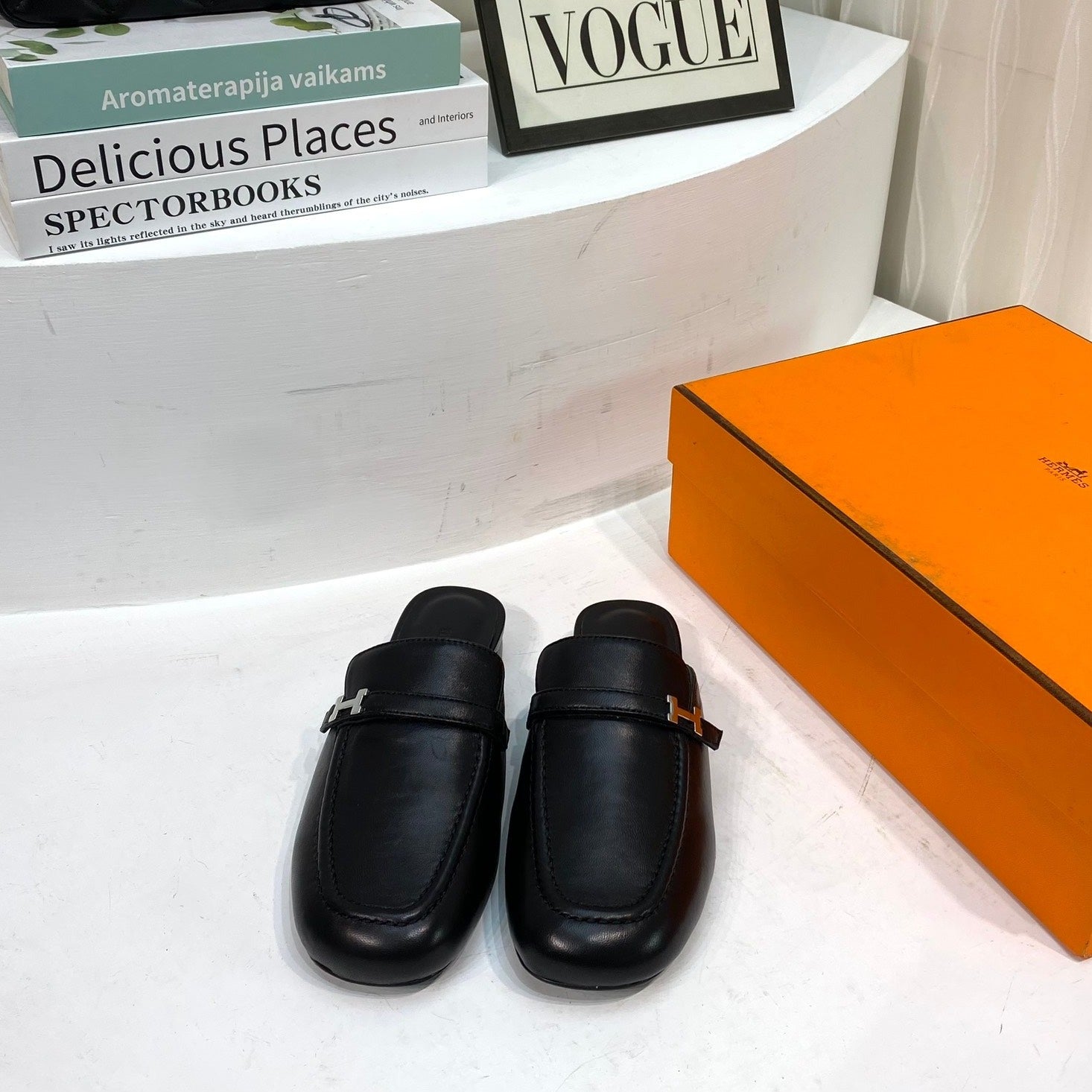 HERMES IENA MULE BLACK CALFSKIN