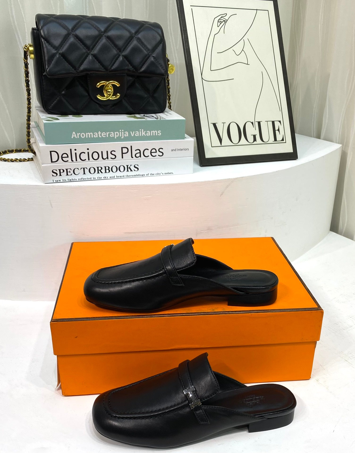 HERMES IENA MULE BLACK CALFSKIN