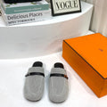 HERMES IENA MULE  GRAY CANVAS AND BLACK CALFSKIN