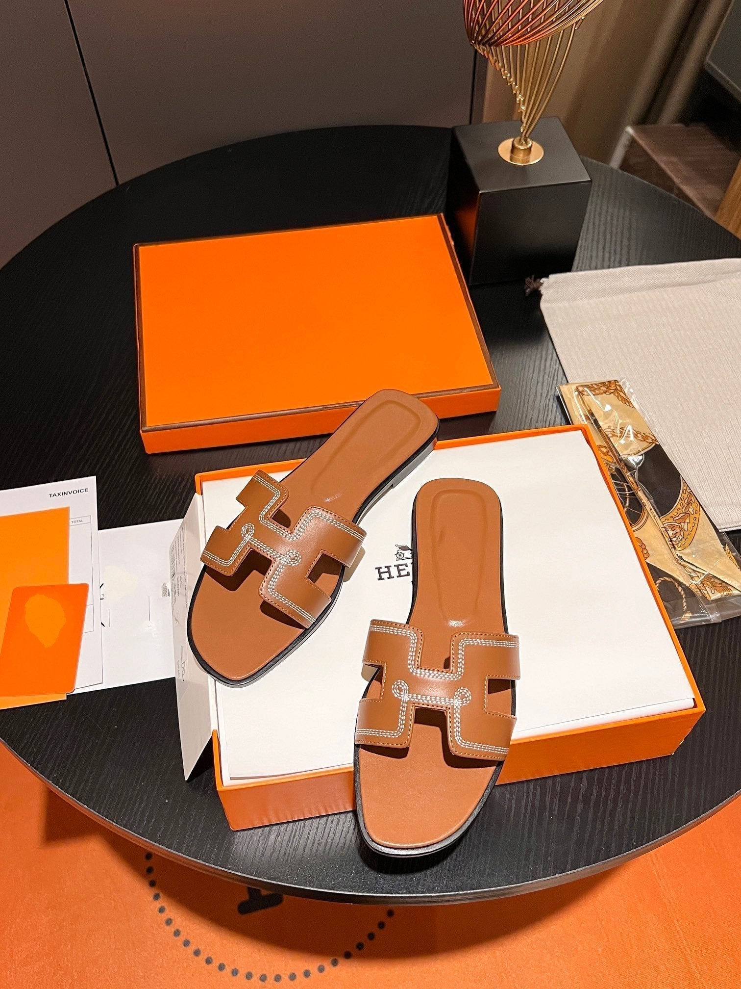 HERMES 0RAN SANDAL Calfskin Sandstone