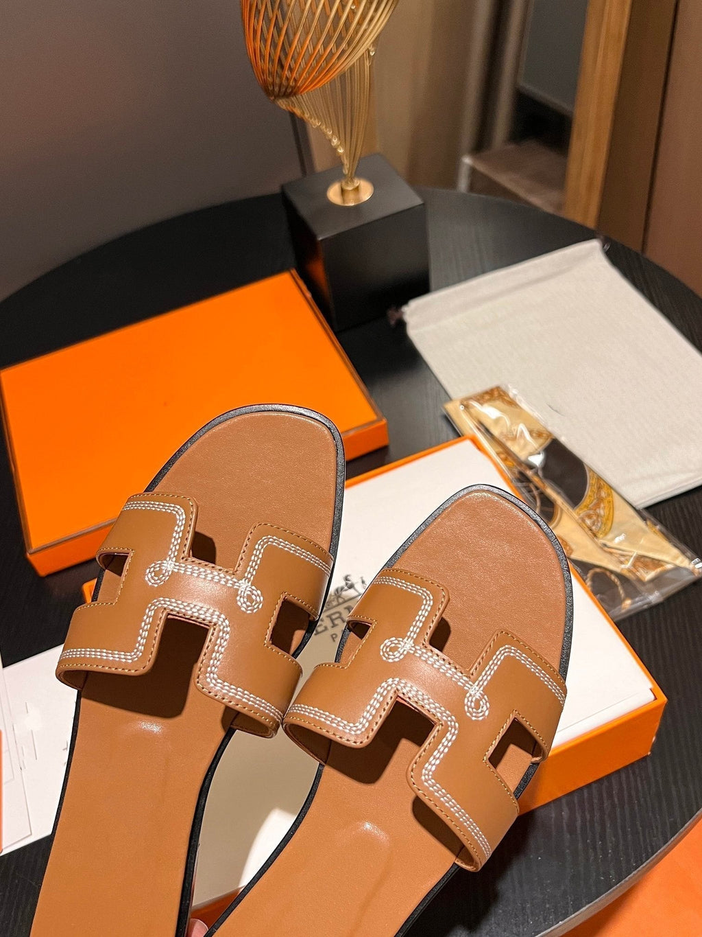 HERMES 0RAN SANDAL Calfskin Sandstone