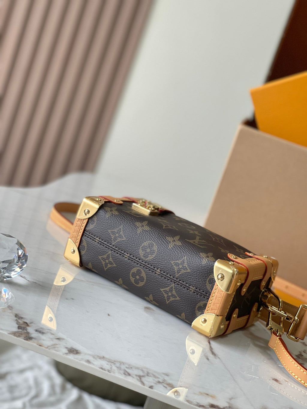 LOUIS VUITTON SIDE TRUNK MINI 18 IN BROWN MONOGRAM CANVAS GOLD HARDWARE