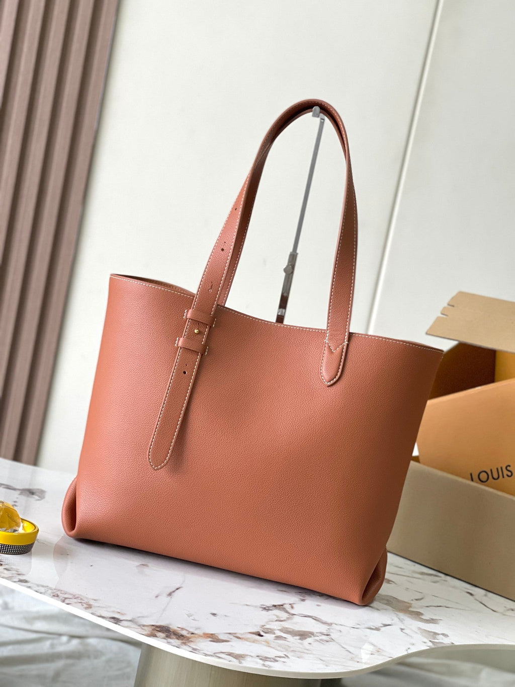LOUIS VUITTON LOW KEY CABAS 47 IN SASSY SALMON GRAINED CALFSKIN GOLD BUCKLE