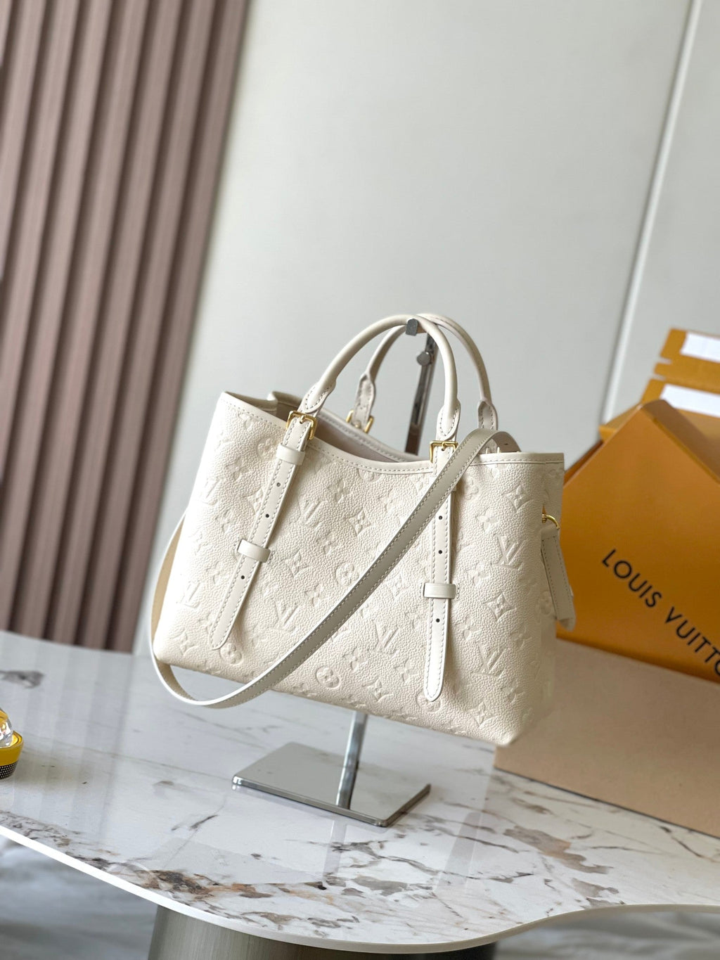 LOUIS VUITTON BABYLONE TOTE 31 IN WHITE MONOGRAM EMPREINTE LEATHER