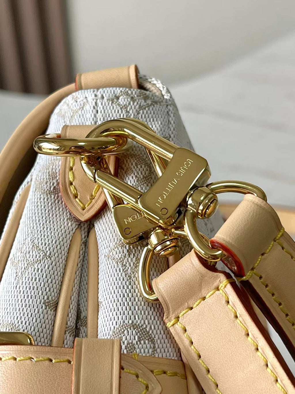 LOUIS VUITTON SAUMUR BB 20 WHITE MONOGRAM MINI JACQUARD AND LEATHER TRIM GOLD HARDWARE