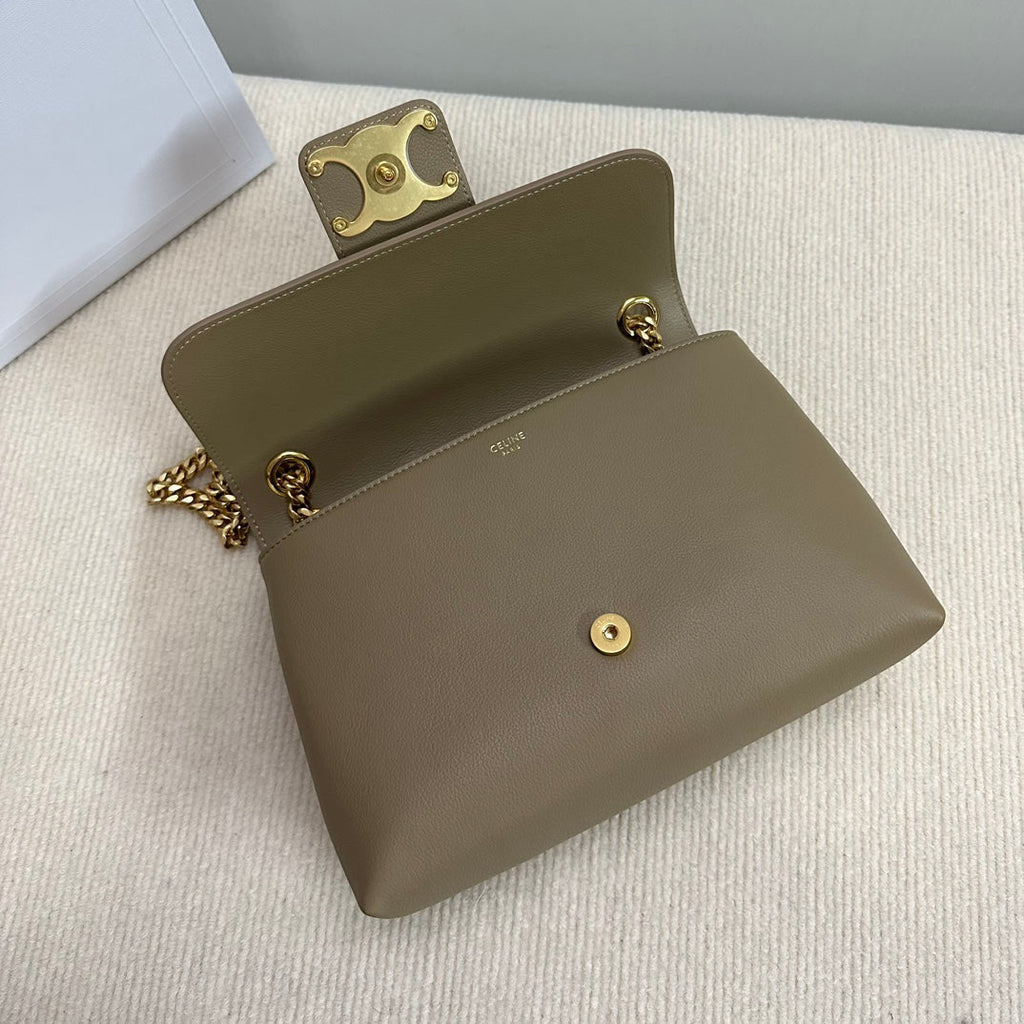 CELINE MEDIUM VICTOIRE BAG 25 IN SHADOW BROWN SUPPLE CALFSKIN GOLD HARDWARE
