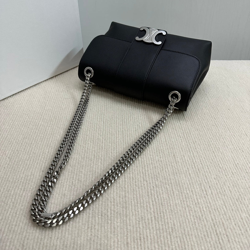CELINE MEDIUM VICTOIRE BAG 25 IN BLACK SUPPLE CALFSKIN SILVER HARDWARE