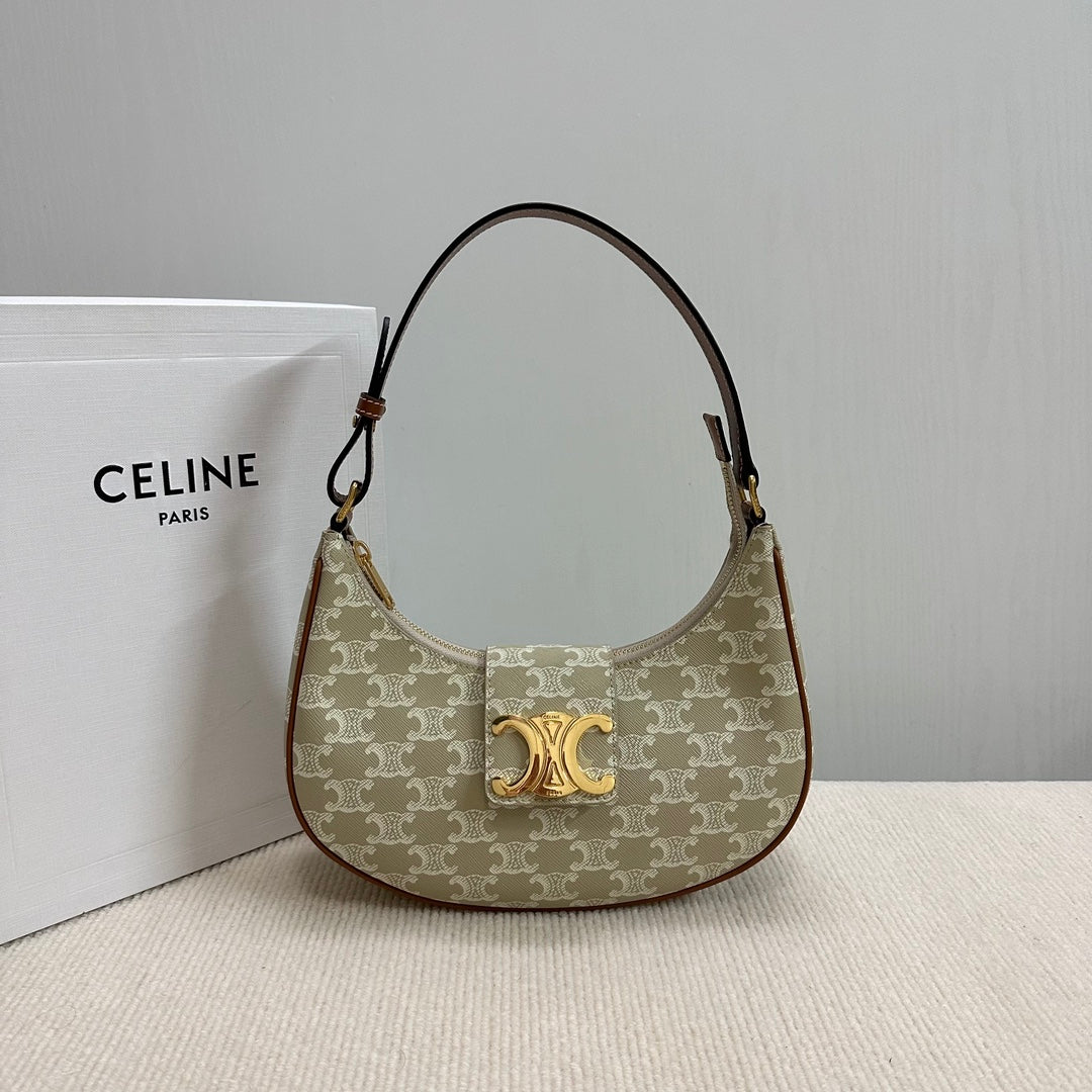 CELINE MEDIUM AVA BAG 23 IN BEIGE TRIOMPHE CANVAS GOLD LOGO