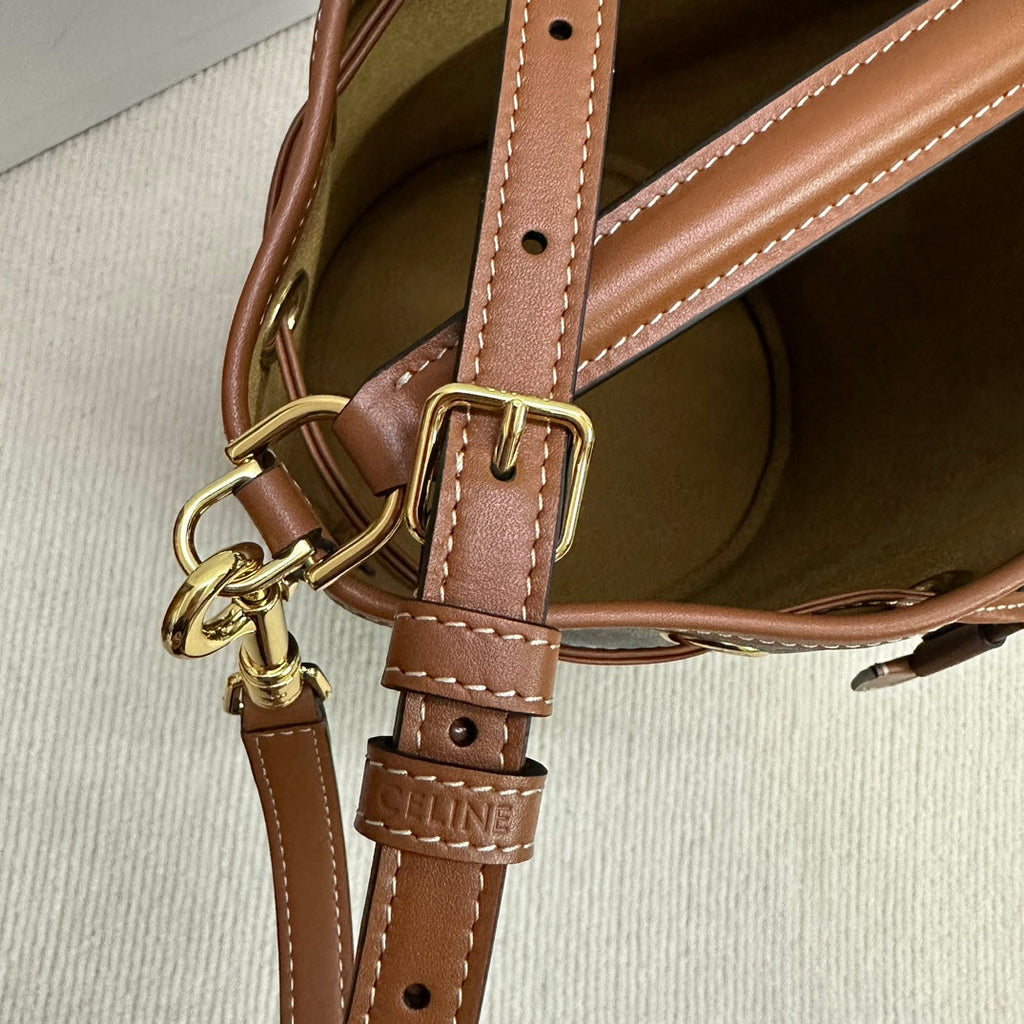 CELINE CLARA BAG 24 IN BLACK TRIOMPHE CANVAS AND BROWN CALFSKIN TRIM