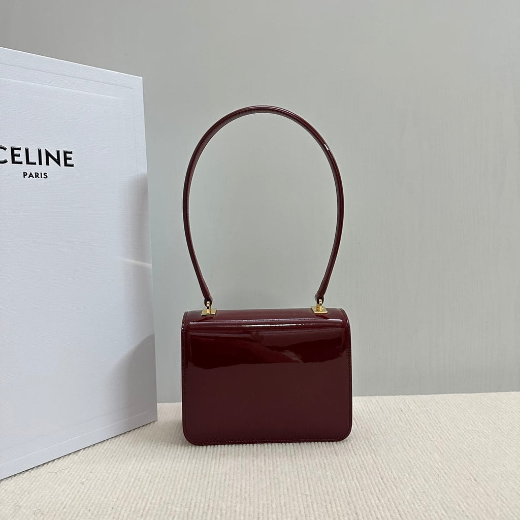 CELINE TEEN GARANCE BAG 18 IN WINE RED PATENT CALFSKIN