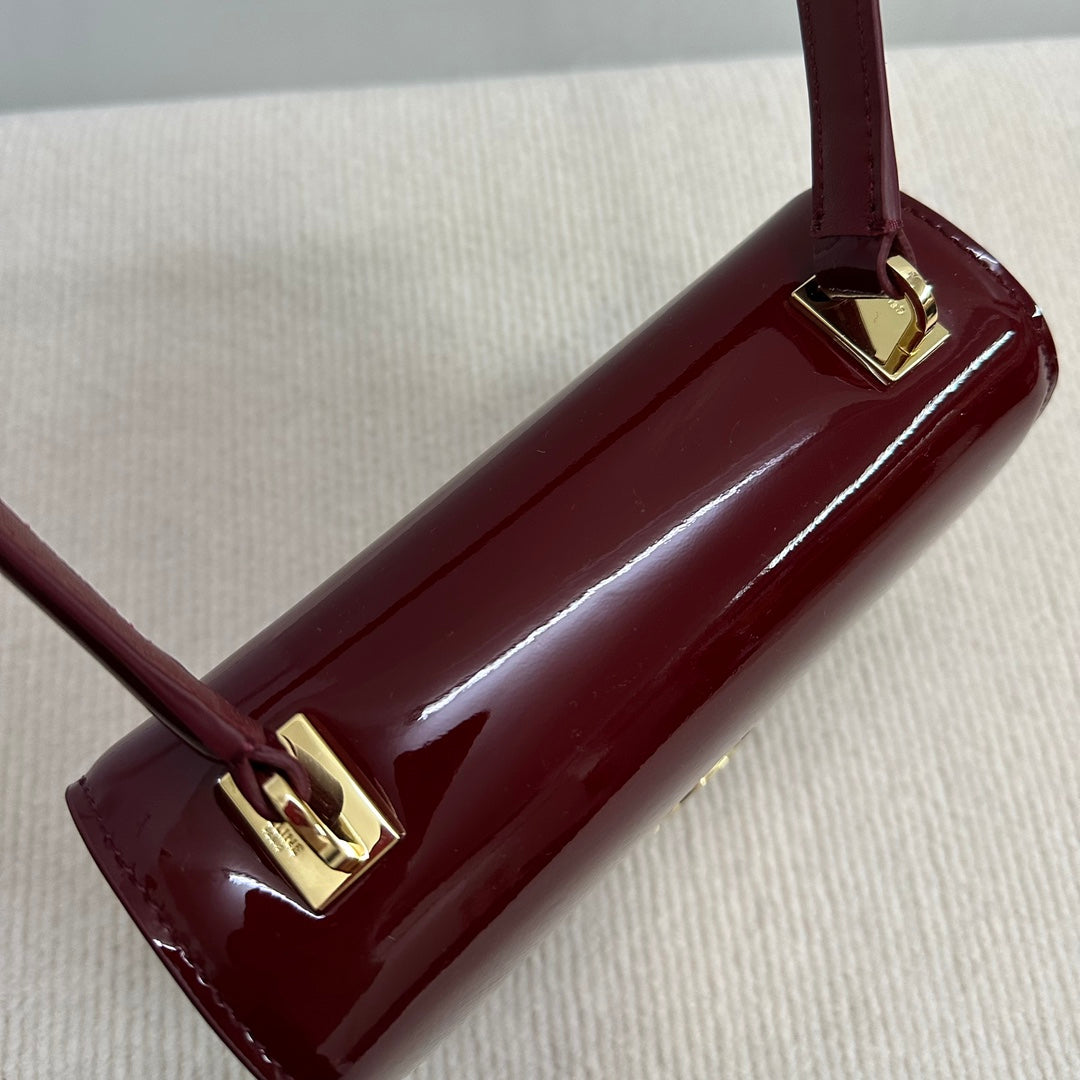 CELINE TEEN GARANCE BAG 18 IN WINE RED PATENT CALFSKIN