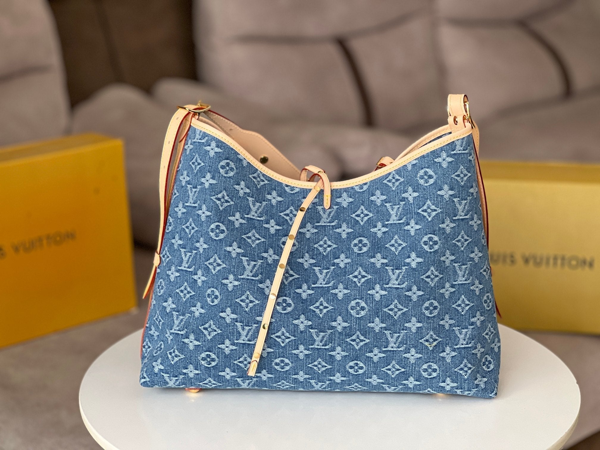 LOUIS VUITTON LV 25S CARRYALL 39 IN BLUE DENIM MONOGRAM LEATHER TRIM